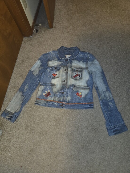 Upcycled Jackets & Blazers - Upcycled Bleached Distressed Jean Jacket | Rock Graphic Patches | Custom Denim